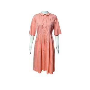 1960s Shirtwaist Classic Coral Cotton Full Skirt Front Button Day Shirt Dress